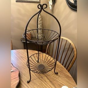 2 tier metal basket / bowl - brown - measurements in photos